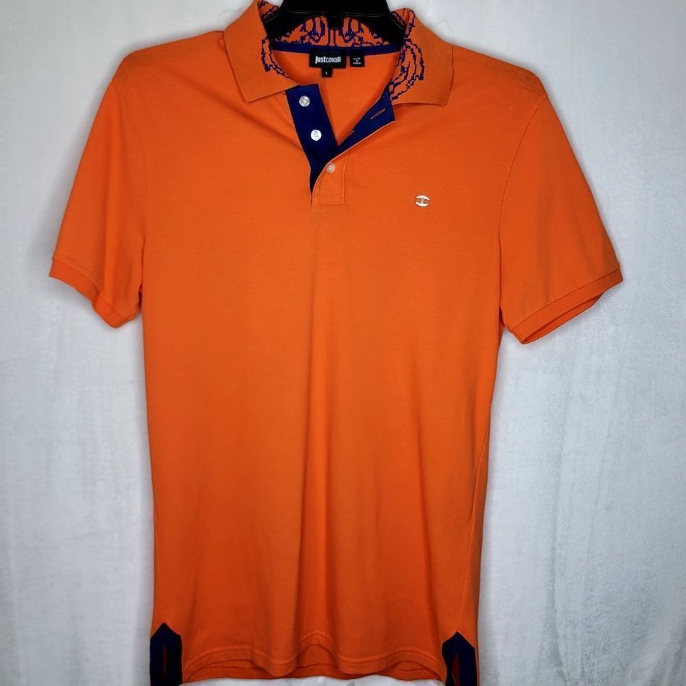 Just Cavalli‎ Orange Polo with Navy Accents Size Large